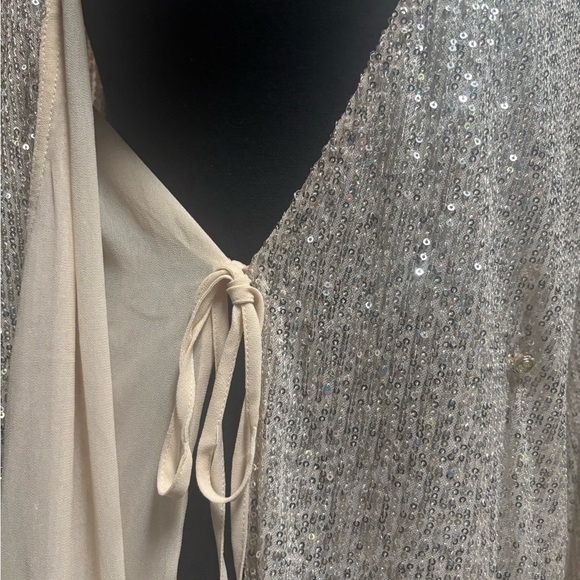 JUDITH MARCH ANTHROPOLOGIE SILVER SEQUIN IRIDESCENT WRAP AROUND PARTY DRESS SZ S - Picture 9 of 10